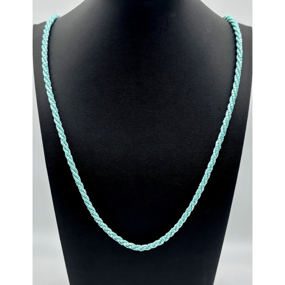 Vintage Nolan Miller Long Necklace 2 Twisted Strands Light Blue Glass Beads, 37"